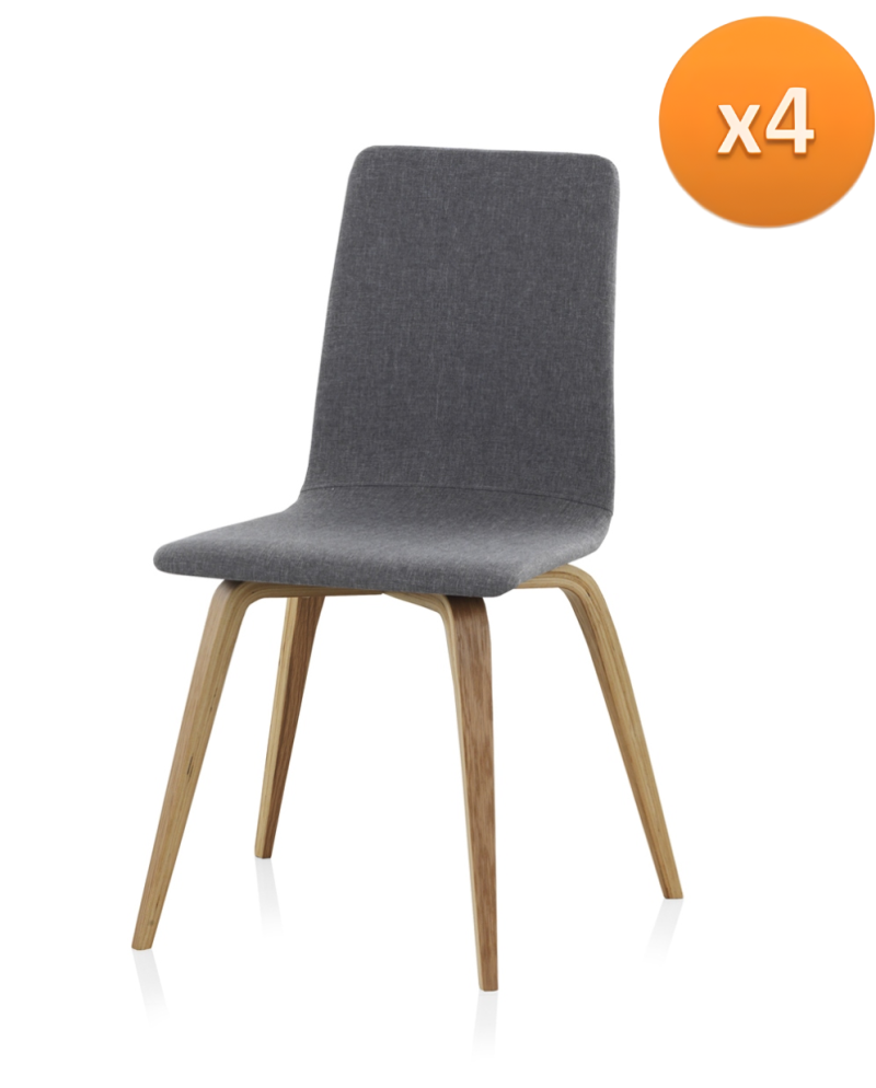 chaise en bois tapissee couleur gris pack 4 unités