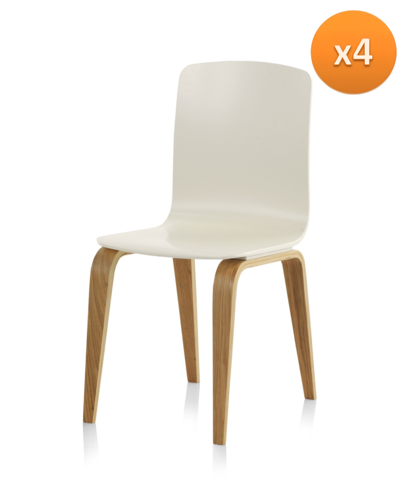 chaise en contreplaqué de chêne blanc pack 4 unités