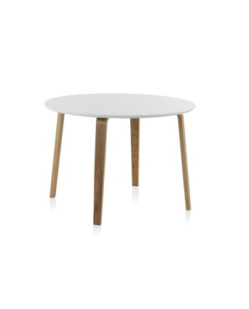 table plateau blanc avec pieds en contreplaqué de chêne 110 cm