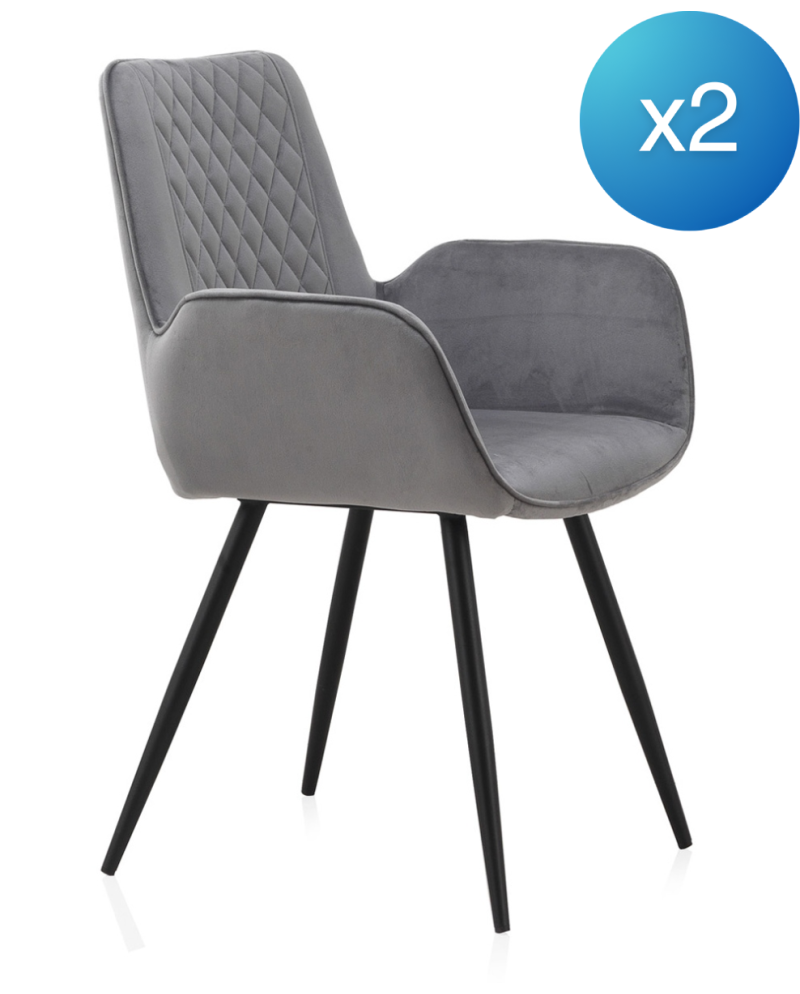 pack 4 sillones tapizados terciopelo gris patas metálicas negras