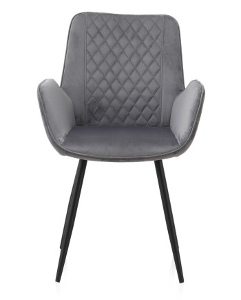 pack 4 fauteuils rembourrés en velours gris pieds métal noir