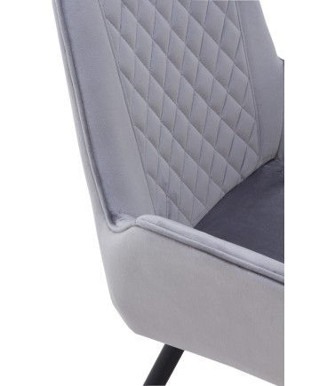 pack 4 fauteuils rembourrés en velours gris pieds métal noir