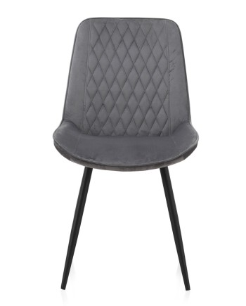 pack 4 chaises rembourrées en velours gris pieds métal noir