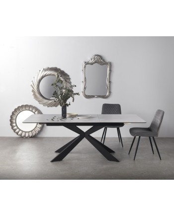 pack 4 chaises rembourrées en velours gris pieds métal noir