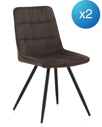 pack 4 chaises rembourrées en velours brune pieds métal noir