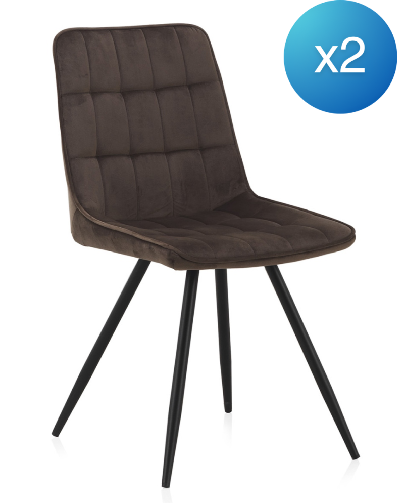 pack 4 chaises rembourrées en velours brune pieds métal noir