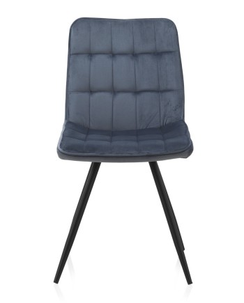 pack 4 chaises rembourrées en velours bleu clair pieds métal noir