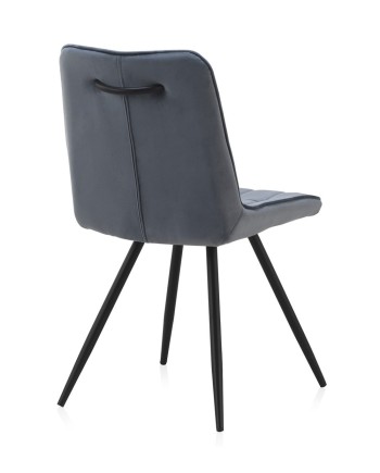 pack 4 chaises rembourrées en velours bleu clair pieds métal noir
