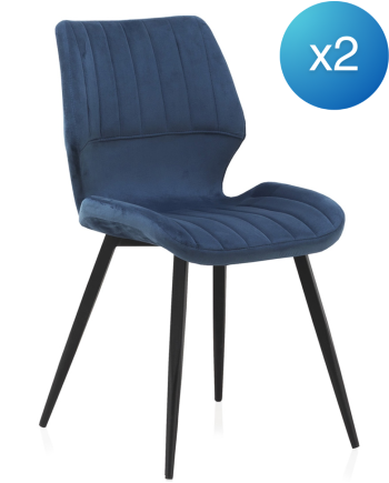 pack 4 chaises rembourrées en velours bleu pieds métal noir