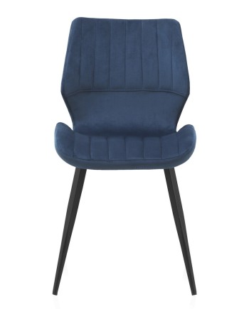 pack 4 chaises rembourrées en velours bleu pieds métal noir