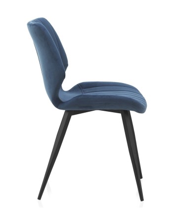 pack 4 chaises rembourrées en velours bleu pieds métal noir