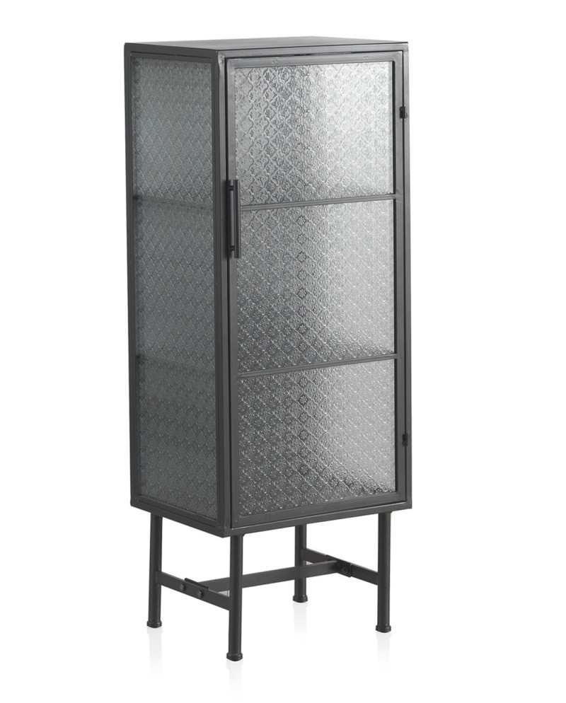 vitrine com porta estrutura metal cinza