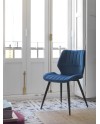 pack 4 chaises rembourrées en velours bleu pieds métal noir