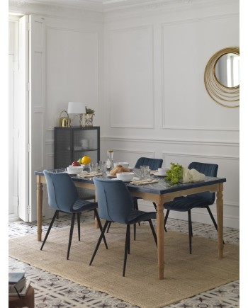 pack 4 chaises rembourrées en velours bleu pieds métal noir