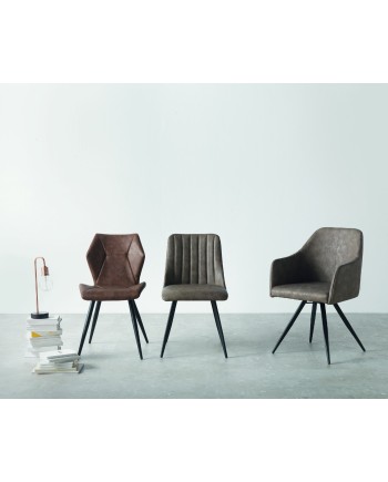 pack 4 chaises rembourrées taupe avec pieds en métal noir
