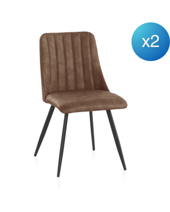 pack 4 chaises rembourrées marron pieds métal noir