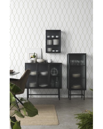 vitrine com porta estrutura metal cinza
