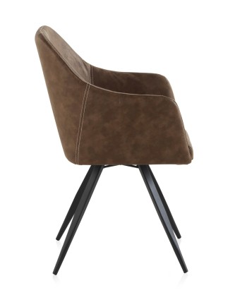 sillón tapizado marrón patas metálicas negras