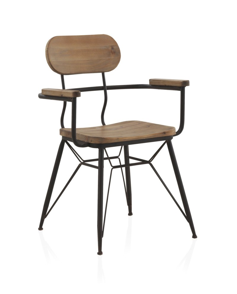 fauteuil structure metal avec siege et dossier en bois