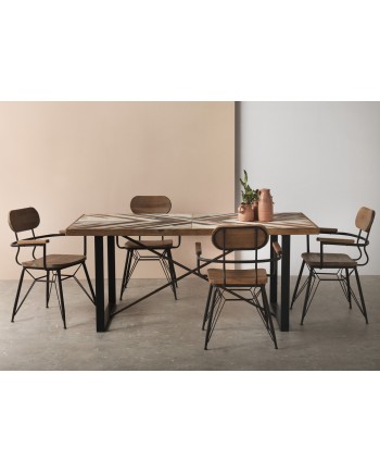 fauteuil structure metal avec siege et dossier en bois