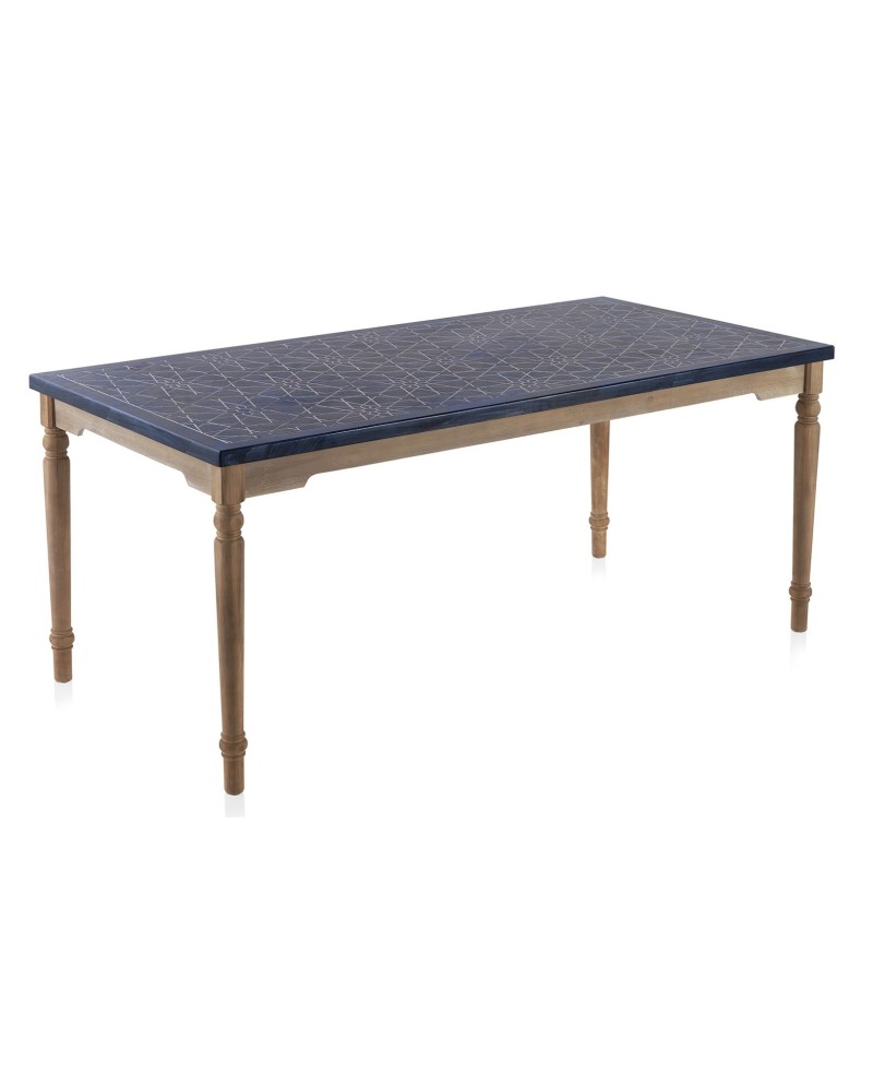mesa madera con sobre imitación cerámica azul 180x90