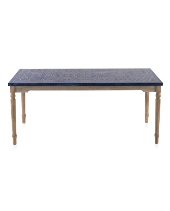 mesa madera con sobre imitación cerámica azul 180x90