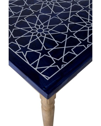 mesa madera con sobre imitación cerámica azul 180x90
