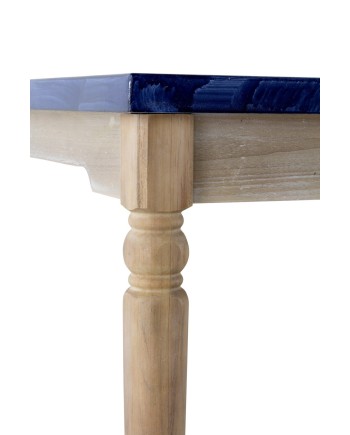 mesa madeira com tampo imitação cerâmica azul 180x90