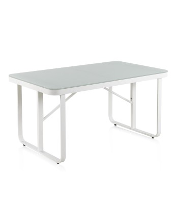 table en aluminium blanc plateau verre 150x90 cm