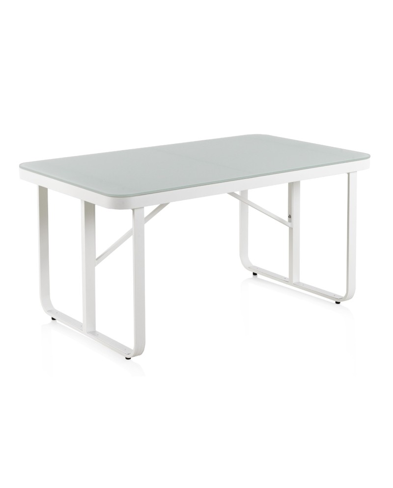 table en aluminium blanc plateau verre 150x90 cm