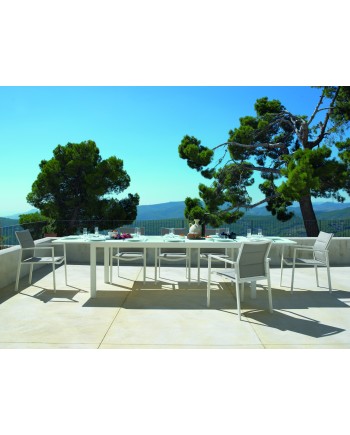 sillón aluminio blanco textiline acolchado crema