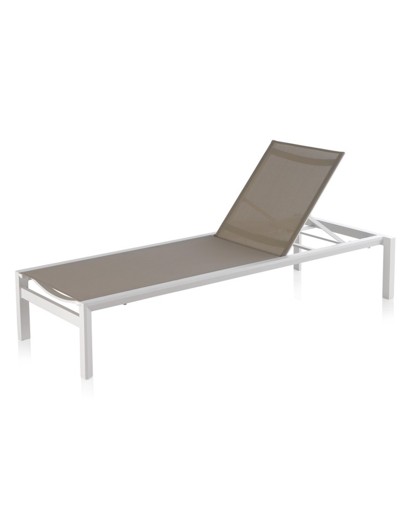 bain de soleil en aluminium blanc avec textile taupe