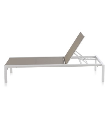 bain de soleil en aluminium blanc avec textile taupe