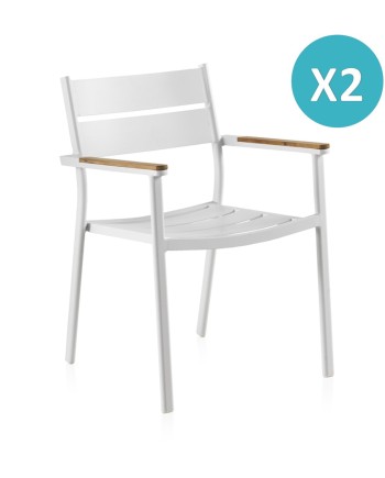 fauteuil en aluminium blanc avec du bois de teck sur l'accoudoir