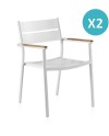 sillón aluminio blanco con madera de teka en el brazo
