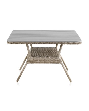 table en fibre synthétique avec plateau en polywood 120x120