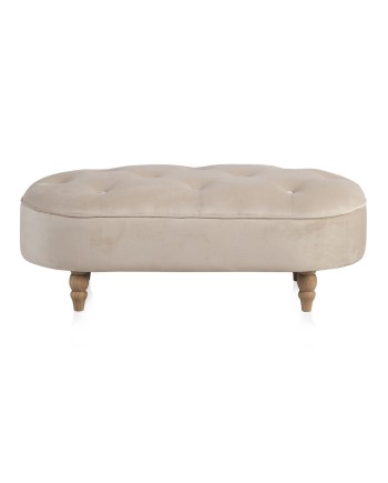 banquette rembourrée velours beige avec pieds métalliques