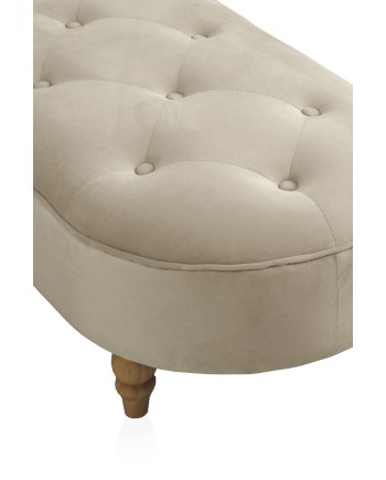 banqueta tapizada terciopelo beig con patas madera natural