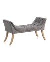 banqueta tapizada terciopelo gris con patas madera natural
