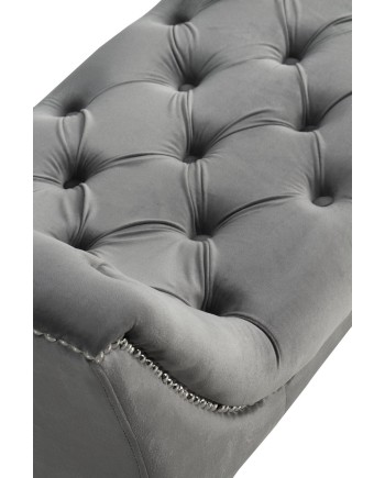 banqueta tapizada terciopelo gris con patas madera natural