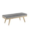 banquette rembourrée velours gris avec pieds en bois