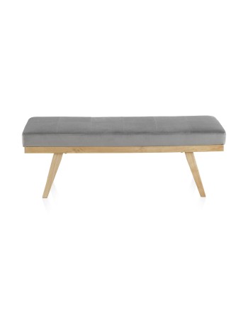banquette rembourrée velours gris avec pieds en bois