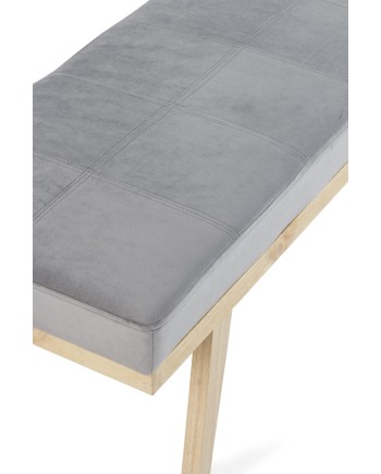 banquette rembourrée velours gris avec pieds en bois