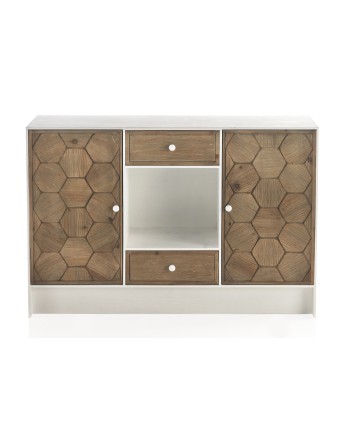 buffet 2 portes 2 tiroirs bois de frêne blanc patiné