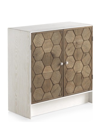commode 2 portes bois de frêne blanc patiné