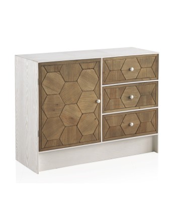 cómoda 1 puerta y 3 cajones madera de fresno blanco patinado