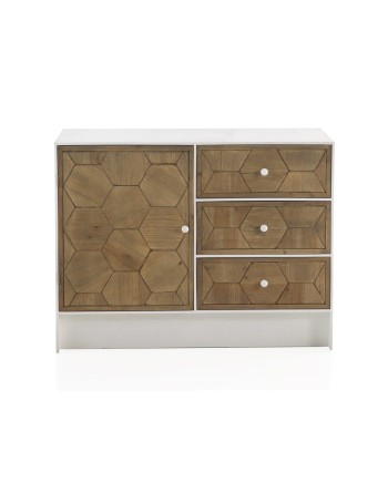 cómoda 1 puerta y 3 cajones madera de fresno blanco patinado