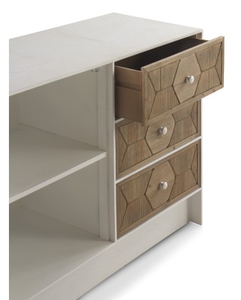 cómoda 1 puerta y 3 cajones madera de fresno blanco patinado