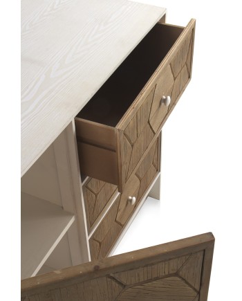 commode 1 porte 3 tiroirs bois de frêne blanc patiné