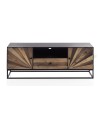 meuble TV bois laminé 2 portes 1 tiroir avec pied metal